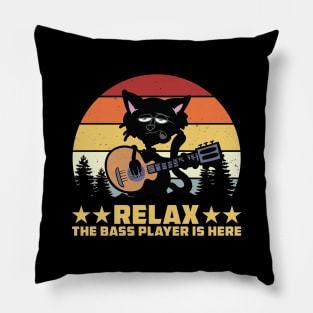 Relax The Bass Player Is Here Funny Cat Lover Guitar Pillow