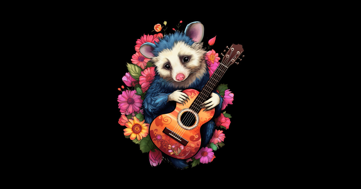 Aesthetic Opossum Playing Guitar Floral - Opossum Playing Guitar ...
