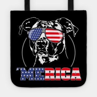 Proud Patriotic Merica Pitbull American Flag sunglasses Tote