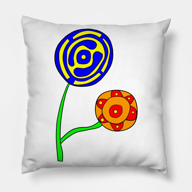 Bright Mechanical Flowers Pillow by VazMas Design