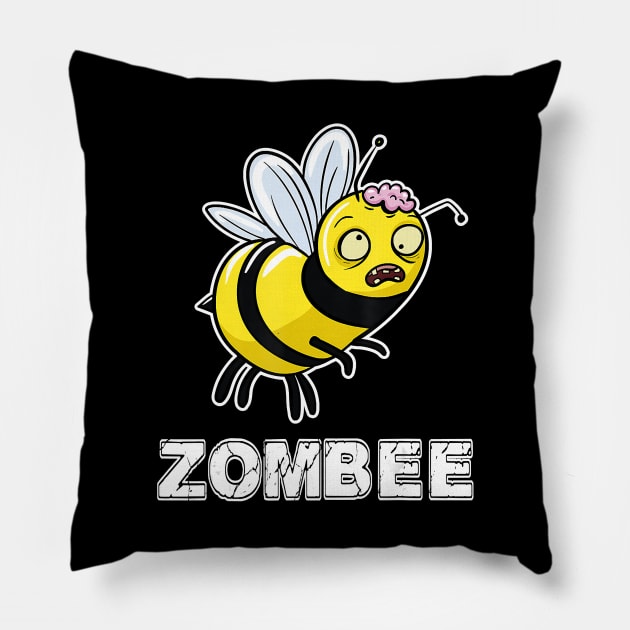 Funny Zombee Pun Gift Halloween Zombie Bee Pillow by JaydeMargulies