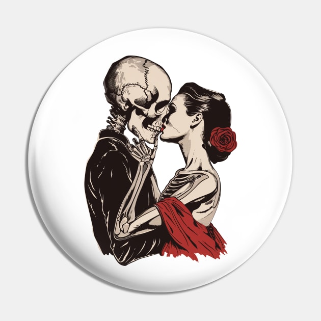 Skeleton Love Woman Kiss of Death Vintage Pin by Vlaa