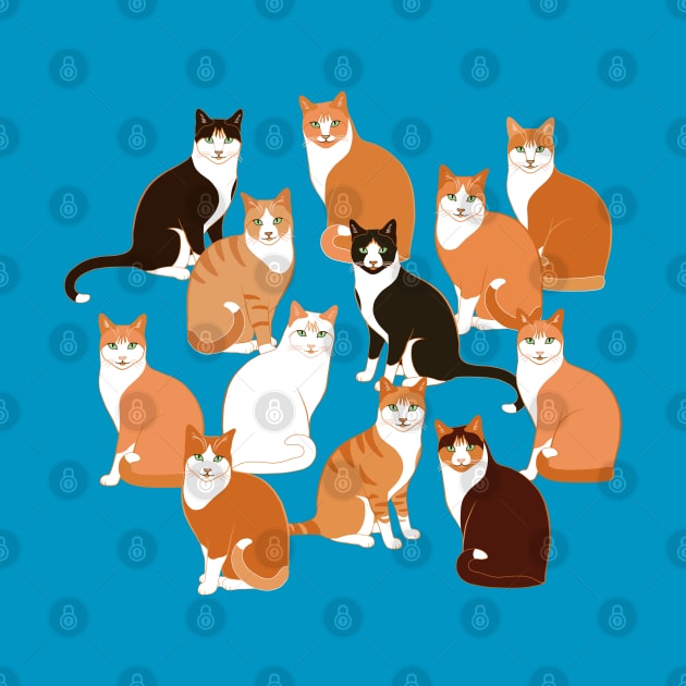 Ginger Cats Group on teal by nadyabasos