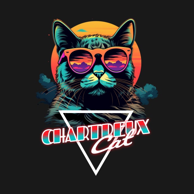 Retro Wave Chartreux Cat Miami Shirt by Miami Neon Designs