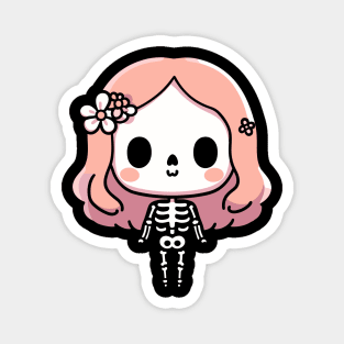 Cute Kawaii Skeleton Girl with a Flower Band | Cute Halloween Design for Girls Magnet