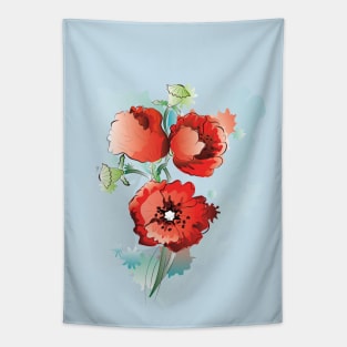 Red Poppy Flowers Tapestry