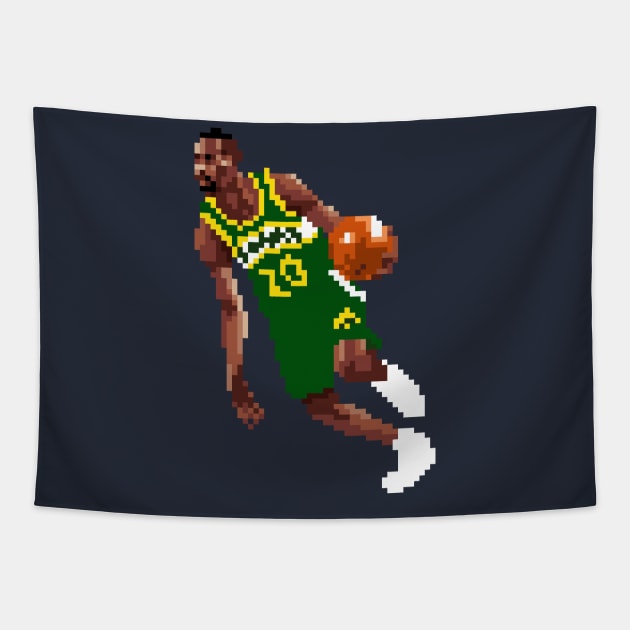 Gary Payton Pixel Dribble Tapestry by qiangdade