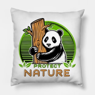 Panda bear illustration with protect nature quote. Pillow