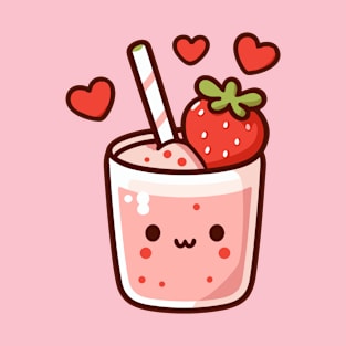 Cute Strawberry Ice Cream in Kawaii Style with Strawberries and Hearts | Kawaii Food T-Shirt