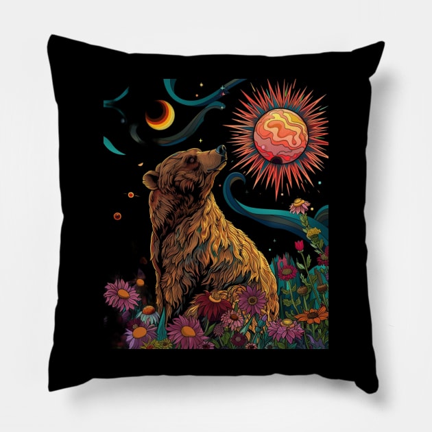 Grizzly Bear Navigations Pillow by skeleton sitting chained