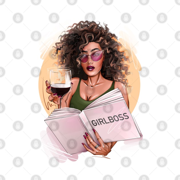 Girlboss with wine african american girl by ArctiumStudio