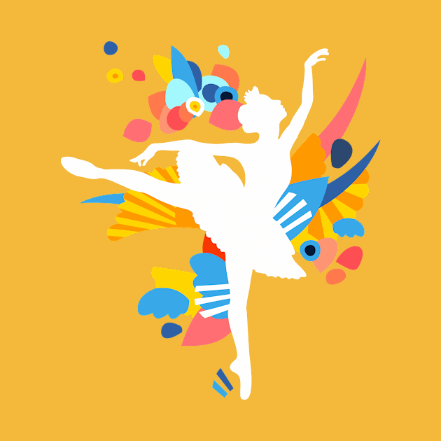 Colorful White Dancing Ballerina Silhouette by XOOXOO