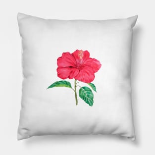 one red hibiscus watercolor painting Pillow