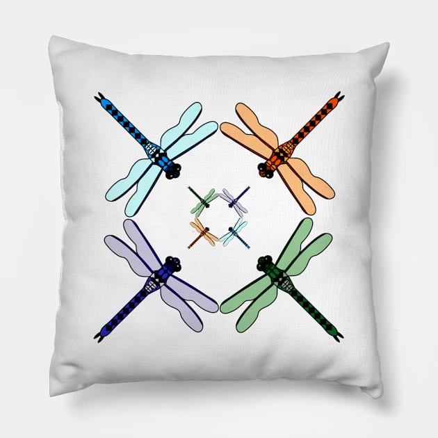 Colorful Dragonfly Pattern Illustration Pillow by WarriorWoman