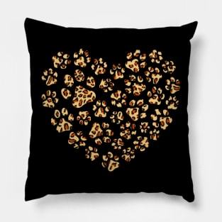 Leopard Print Love Heart Dog Paws Valentines Day Pillow