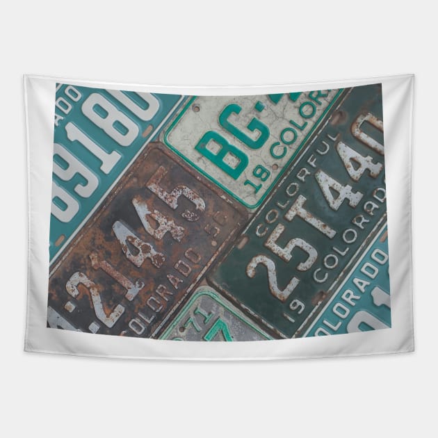 Vintage Colorado License Plates Tapestry by juniperandspruce