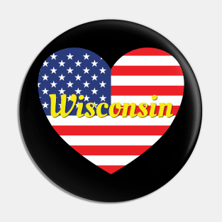 Wisconsin American Flag Heart Pin