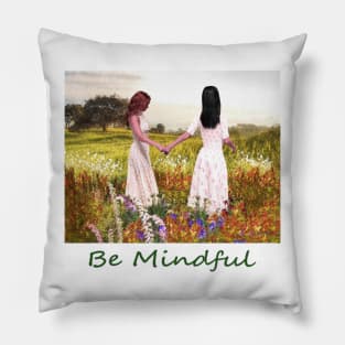 Two women girls walking on hill peace relax, zen, yoga, buddhism Pillow