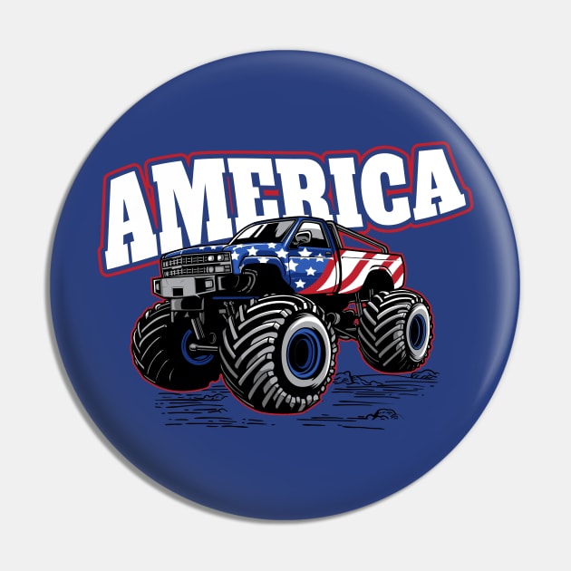 America: Stars and Stripes Monster Truck // Funny Merica 4th of July Pin by SLAG_Creative