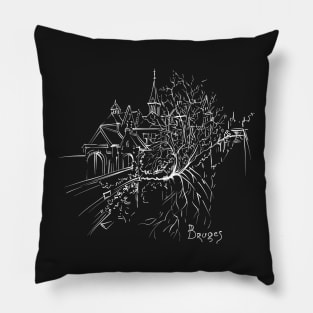 White on black Bruges canal Pillow