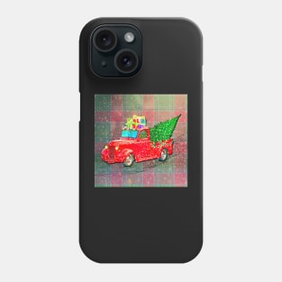 Christmas Plaid Graphic with Red Truck hauling Wrapped Presents in the Snow Cute Farmhouse Home Décor Gift Phone Case