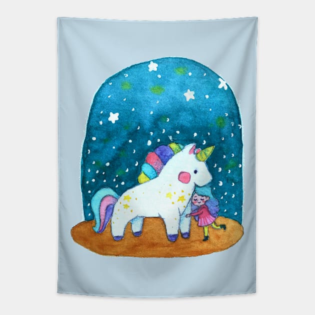 Little Unicorn Tapestry by alinailustra