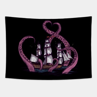 Kracken Attacks Pirate Ship Tapestry