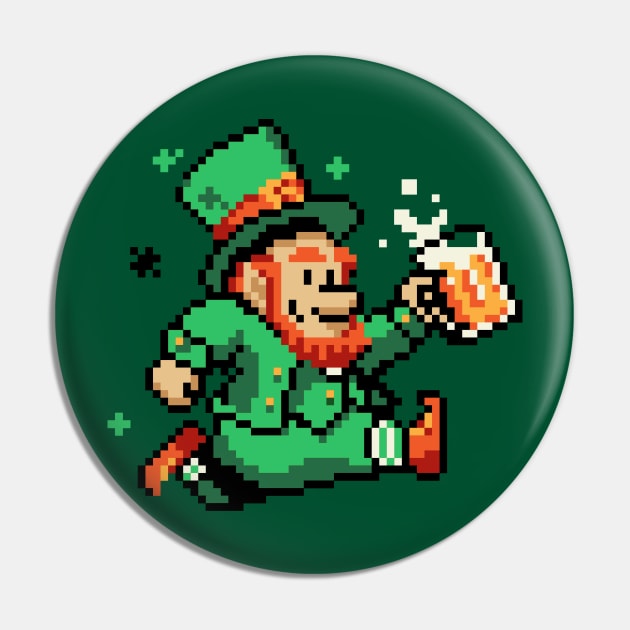 Leprechaun St Patricks Day Green Shirt Pixel Art Gamer Shirt Pin by vo_maria