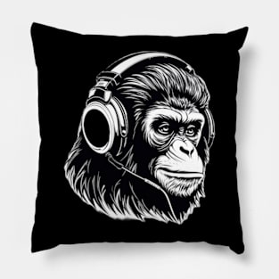 Black White Chimpanzee Headphones Pillow