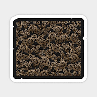 Beautiful Vintage Ornamental Floral Pattern - Shades of Gold on Black Magnet