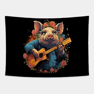 Pot-Bellied Pig Playing Guitar Tapestry