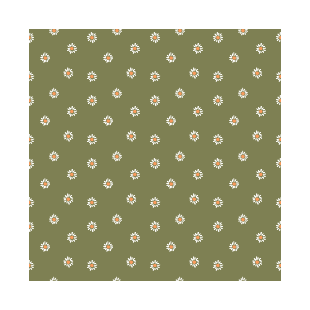 Boho Floral Pattern Delicate Daisy Wild Flowers Daisies Olive Green by sziszigraphics