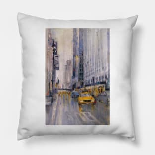 Hey Taxi - New York City Midtown Rain Watercolors Pillow