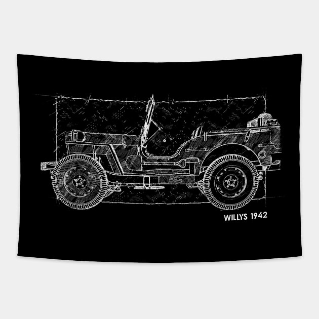 Willys Jeep Tapestry by Arassa Army