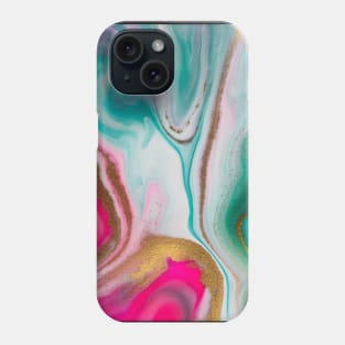 Pink And Green Marble Watercolour With Gold Effect Phone Case