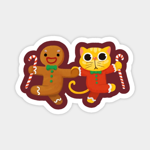 Christmas Cat Dance with Gingerbread Man Magnet by BBvineart