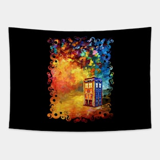 British Police Blue Phone booth At Rainbow City Tapestry