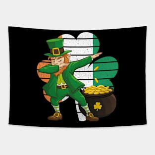 Dabbing Leprechaun St. Patricks Day Vintage Retro Clover Irish Flag Tapestry