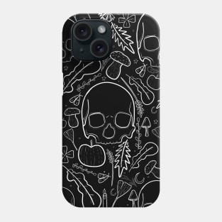 Skulls and mushrooms outlines Phone Case