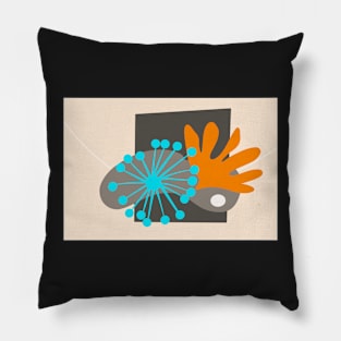 Abstract Art Mid Century Style Turquoise And Orange - abstract modern art Pillow