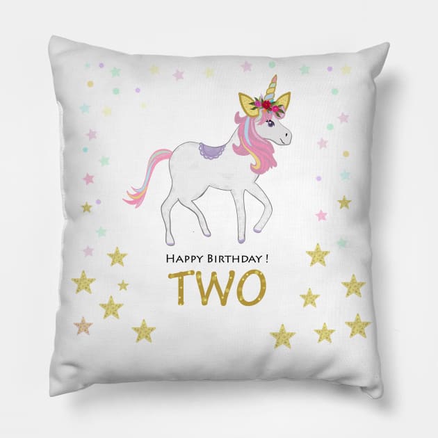 Second birthday. Two. Unicorn Birthday invitation. Party invitation greeting Pillow by GULSENGUNEL