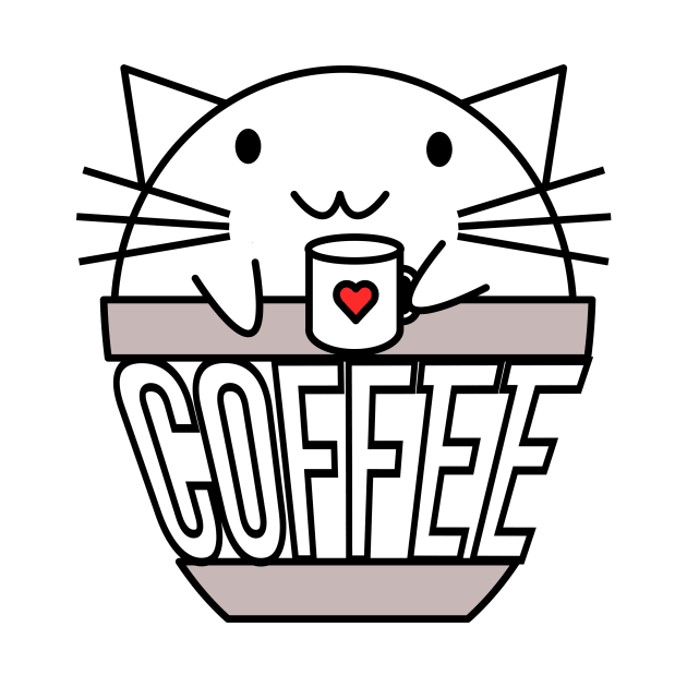 Cat in coffee cup with warped text holding coffee cup with heart by coffeewithkitty