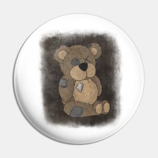 Scruffy patchwork bear illustration Pin