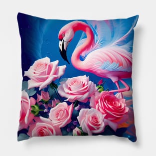 The Flamingo And The Roses Pillow