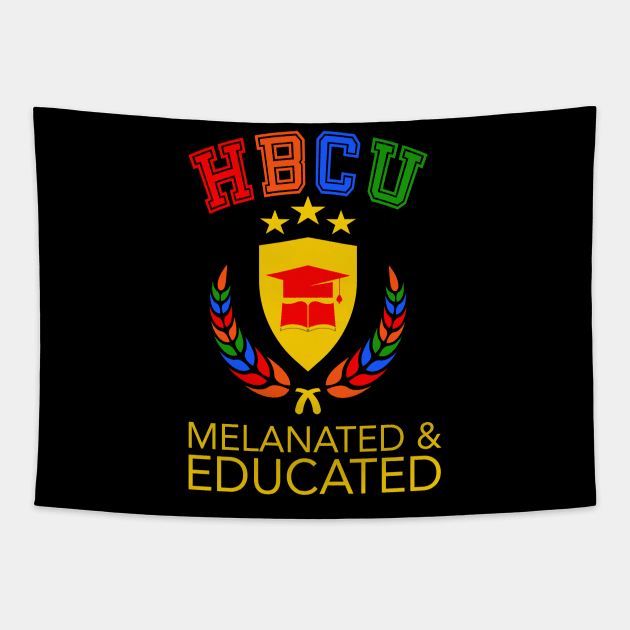 HBCU Grad Crest Melanated and Educated Melanin Tapestry by blackartmattersshop