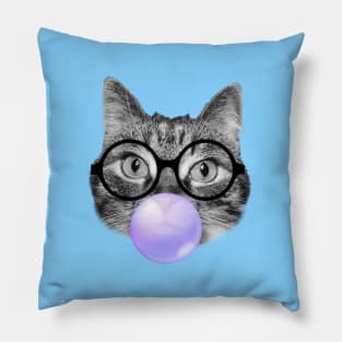 Hipster cat and a purple bubble gum Pillow