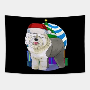 Old English Sheepdog Dog Cute Santa Christmas Gift Tapestry