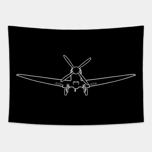 Vintage Supermarine Spitfire fighter aircraft wheels down outline graphic (white) Tapestry