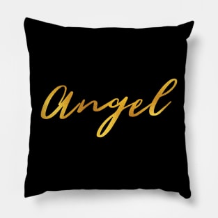 Angel Name Hand Lettering in Faux Gold Letters Pillow