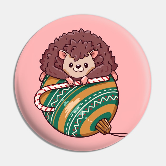 Cute Cartoon Christmas Hedgehog on an Ornament Pin by SLAG_Creative